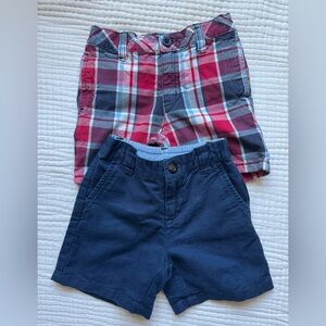 Janie and Jack 2 Boys Shorts Blue Red Plaid 12-18 months Like New